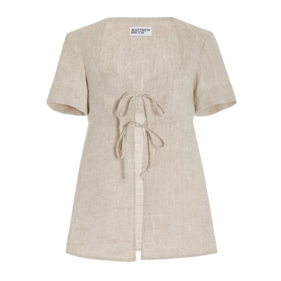 Matthew Bruch Tie Front Linen Top in Neutral - Picture 2 of 4